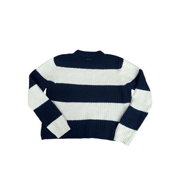 Carve Designs Organic Cotton/Wool Striped Chunky Knit Sweater Navy/Cream XL - Picture 2 of 8